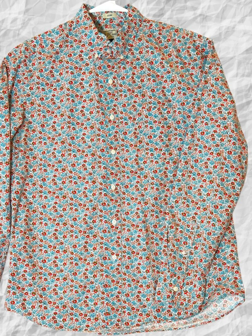 J. Crew Secret Wash Stretch Slim Men's L Floral Button Up Shirt Long Sleeve